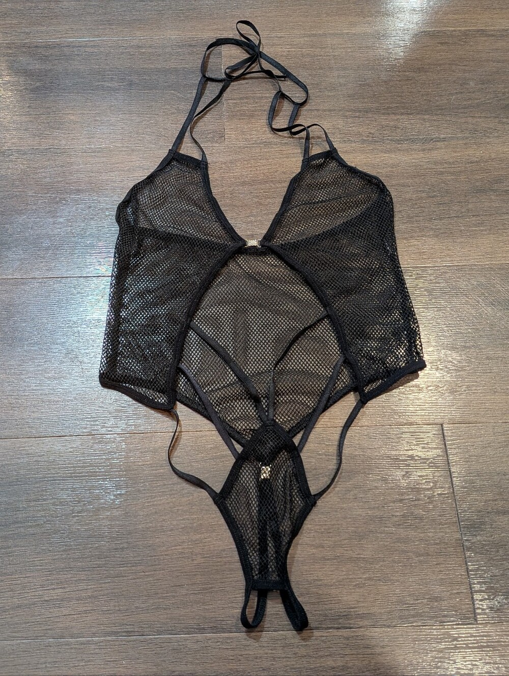 Black halter fishnet bodysuit